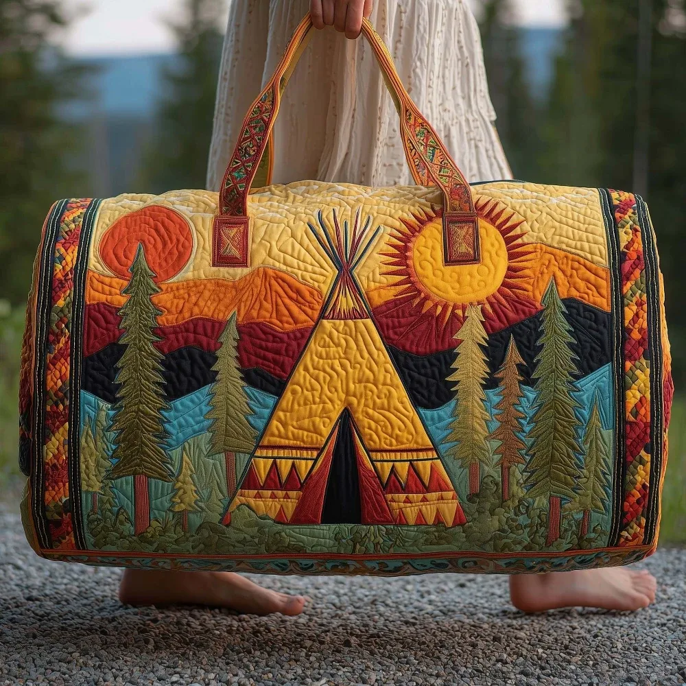Sac de voyage matelassé fait main, vintage, artistique, sac de voyage de style bohème, sac de week-end pour hommes et femmes, camping, randonnée, voyage en voiture