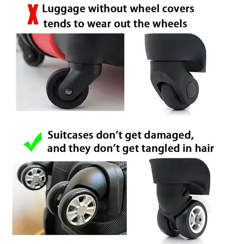 8 protections en silicone anti-bruit pour roulettes de valise et bagages de voyage