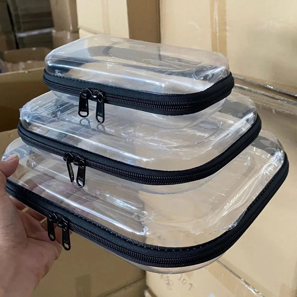 boîte de rangement en pet grande capacité, trousse de toilette de voyage, ensemble de trois pièces, sac de rangement pour cosmétiques, organiseur de maquillage, sac de transport