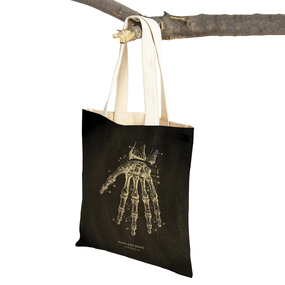 vintage squelette anatomique tableau crâne shopper sac fourre-tout dame sac à main décontracté toile coeur double impression femmes sacs à provisions
