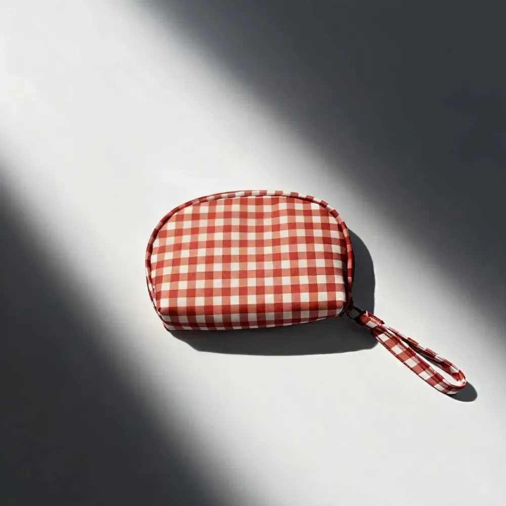 sac de maquillage simple en tissu oxford à carreaux rouges, imperméable, multifonctionnel, grande capacité, sac de toilette de voyage