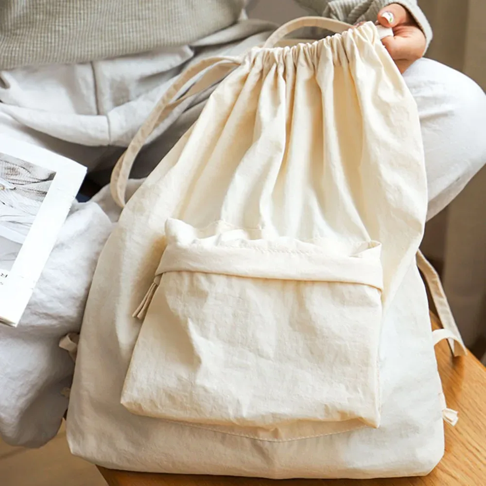 sac à dos portable en nylon avec cordon de serrage, grande capacité, couleur unie, sac à dos décontracté pour les épaules, petit sac de sport