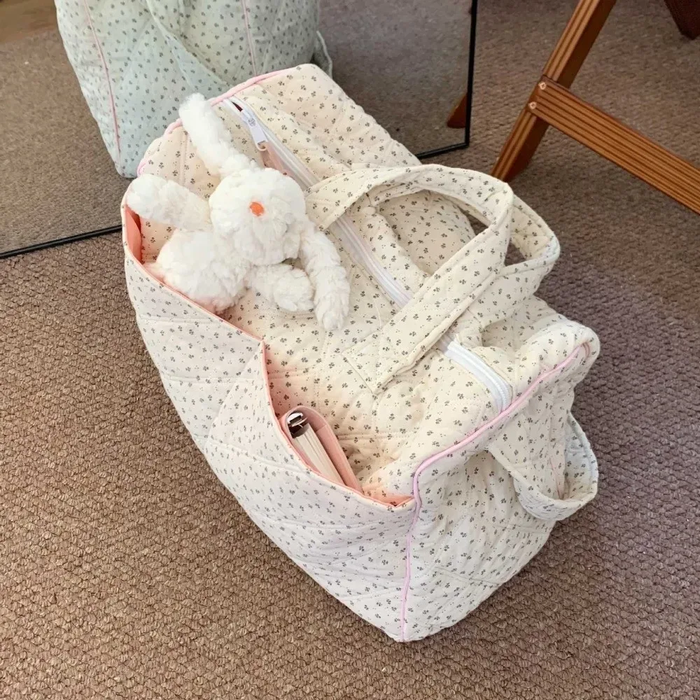 sac de voyage à imprimé floral, grande capacité, double poignée supérieure, sac de sport en coton matelassé, sac de voyage matelassé, utilisation scolaire