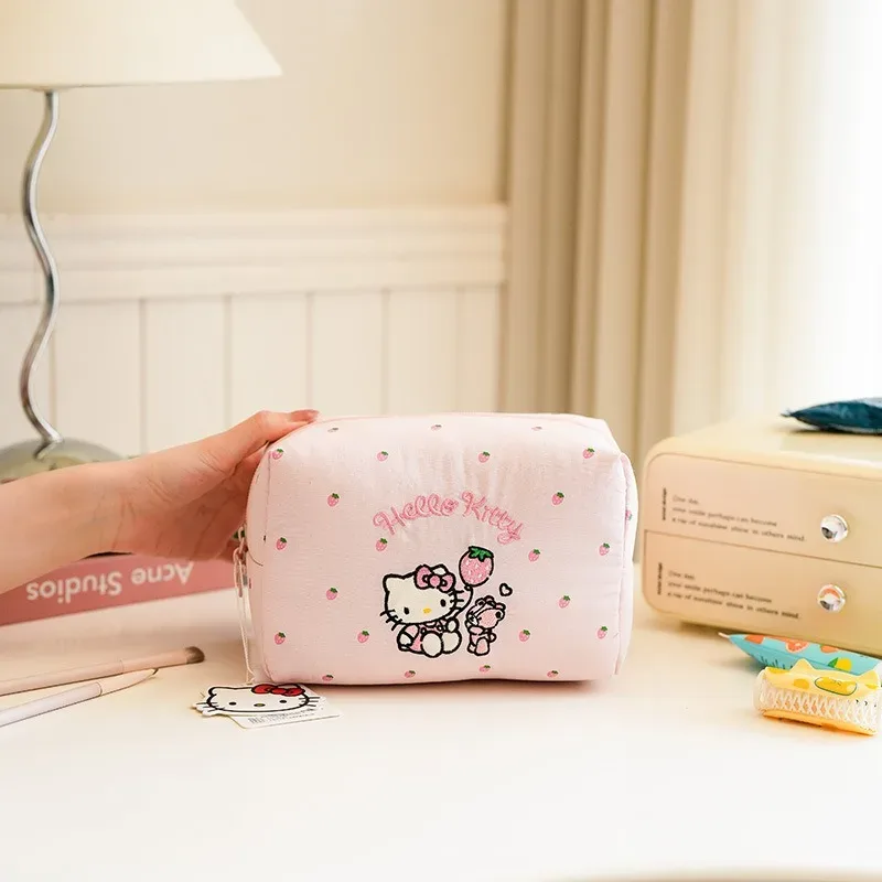 véritable trousse de maquillage minimaliste hellokitty, fraîche et douce, mignonne, en forme de chat, sac de rangement portable.