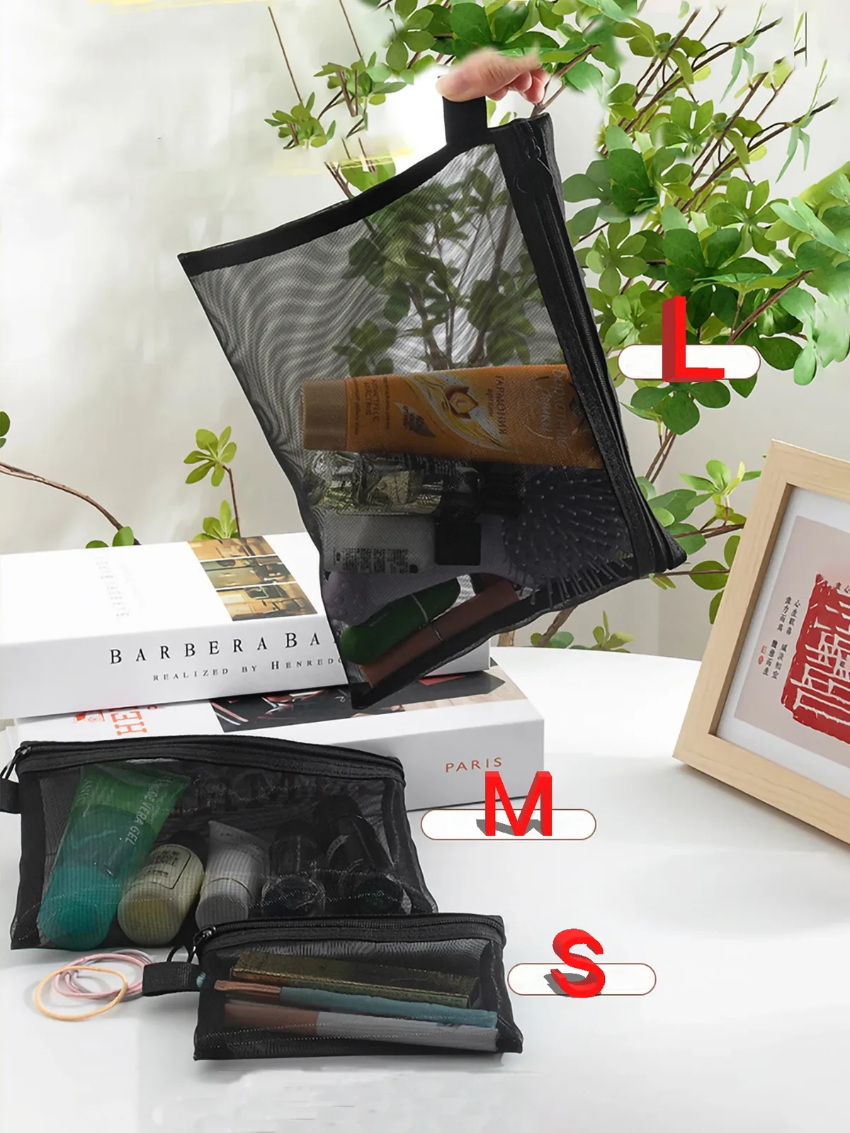 sacs à cosmétiques transparents en maille pour femmes, trousse de maquillage noire, étui de rangement de toilette de voyage portable, pochette de rangement de rouge à lèvres, cadeau, 1/5/10 pièces