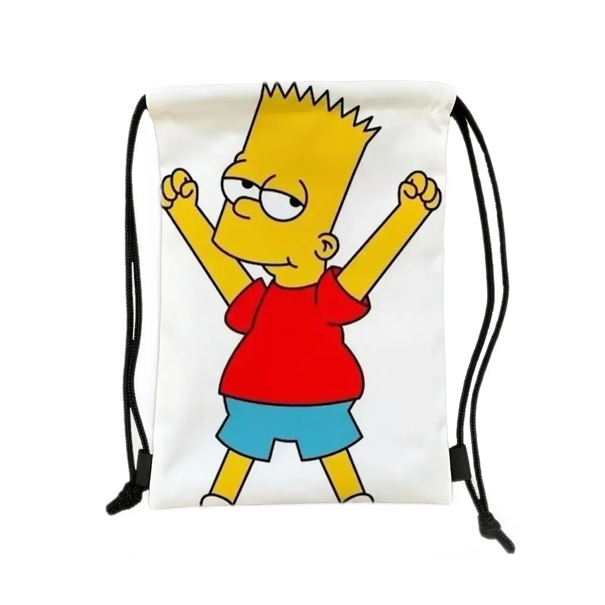 sac à dos de sport à cordon de serrage avec personnage jaune de dessin animé, imprimé garçon sur skateboard, sac de rangement portable pour voyage et shopping