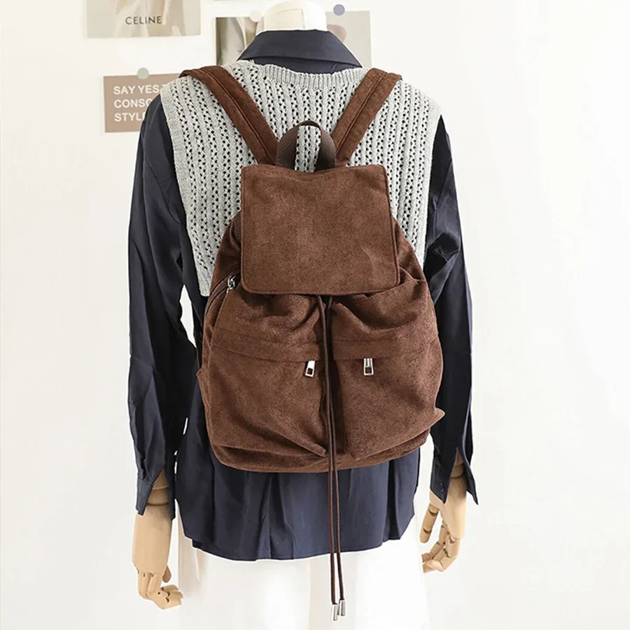 sac à dos en daim pour femme, sac à bandoulière décontracté pour trajets quotidiens, sac à cordon pour femme, mochilas, rucksack, sac d'école