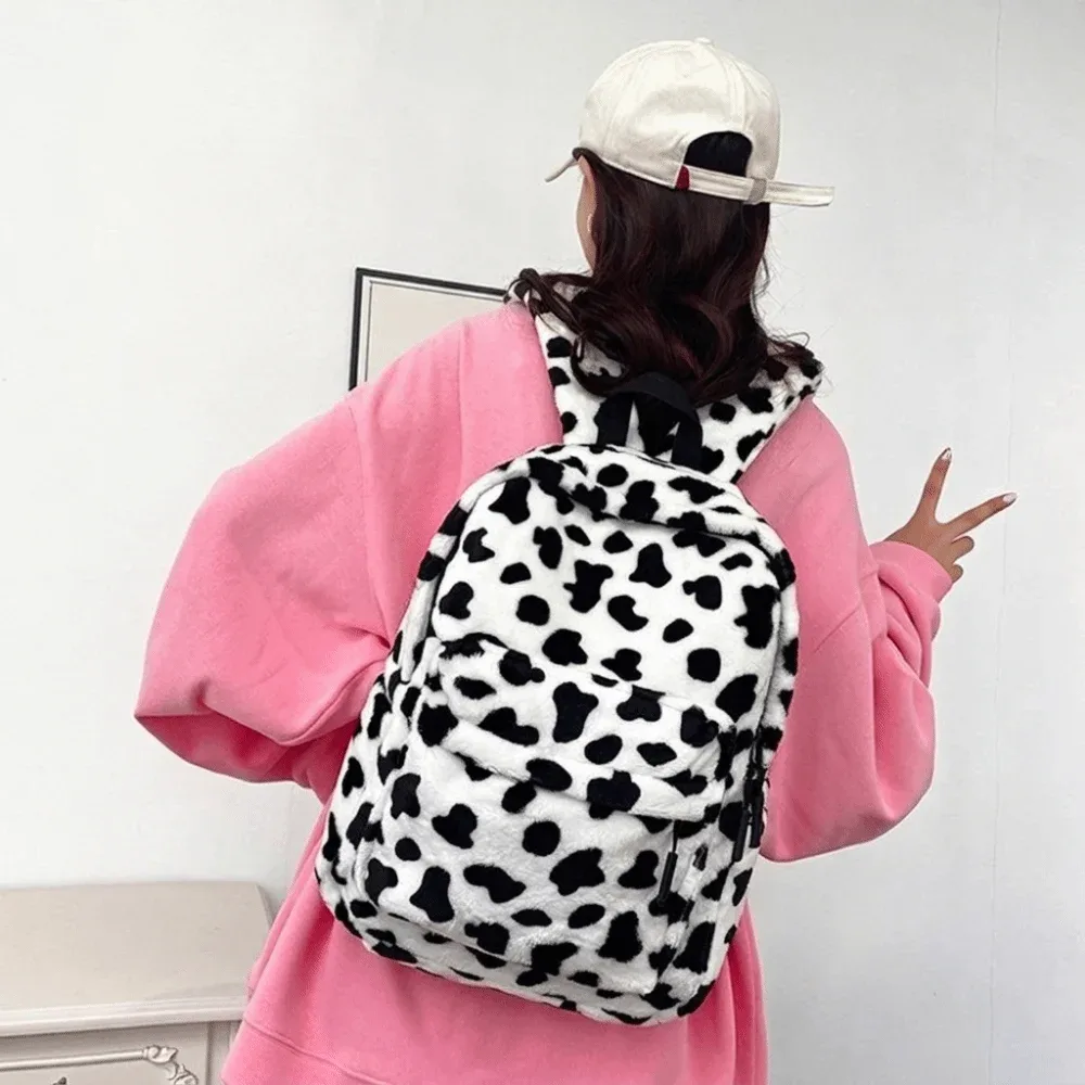 sac à dos portable en peluche imprimé léopard, léger, style ulzzang, pour étudiants, style harajuku, sac à dos de collège pour hommes