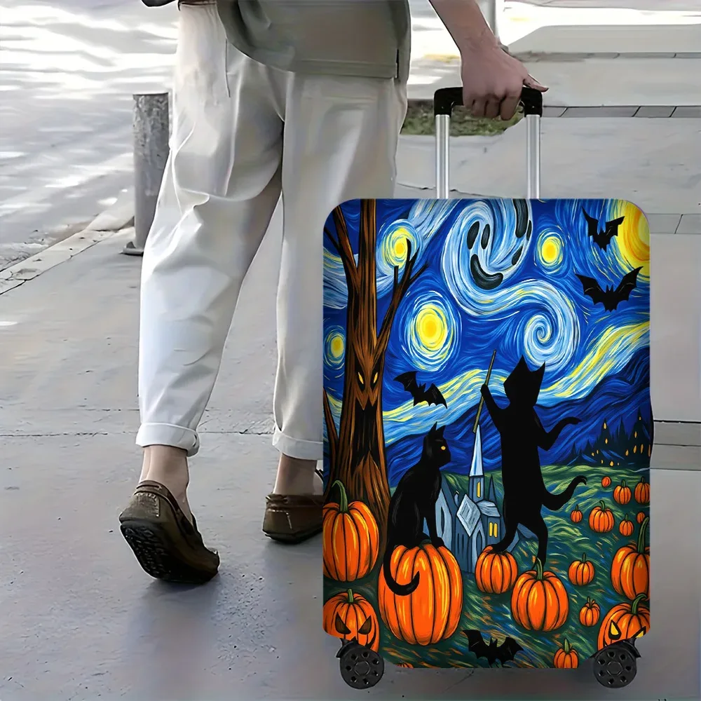 1 housse de bagage imprimée starry night halloween pour bagages de 18 à 32 pouces ; accessoires de voyage anti-poussière et élastiques pour une protection efficace