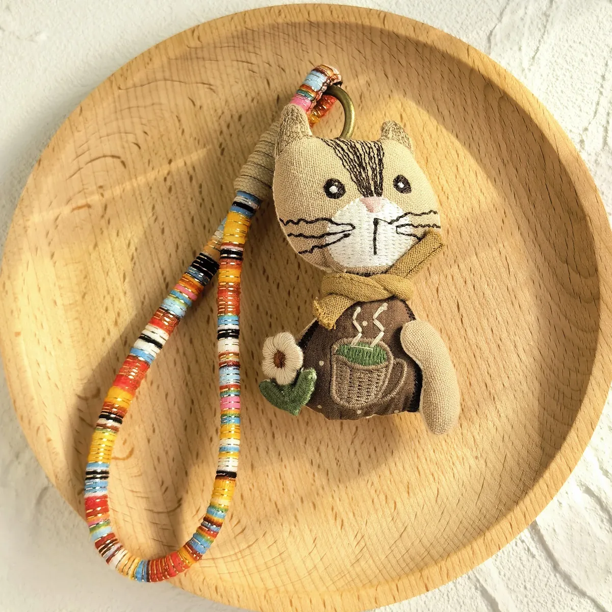 porte-clés fait à la main, adorable animal de dessin animé, à la mode, pendentif animal en tissu artisanal pour sac à dos de décoration