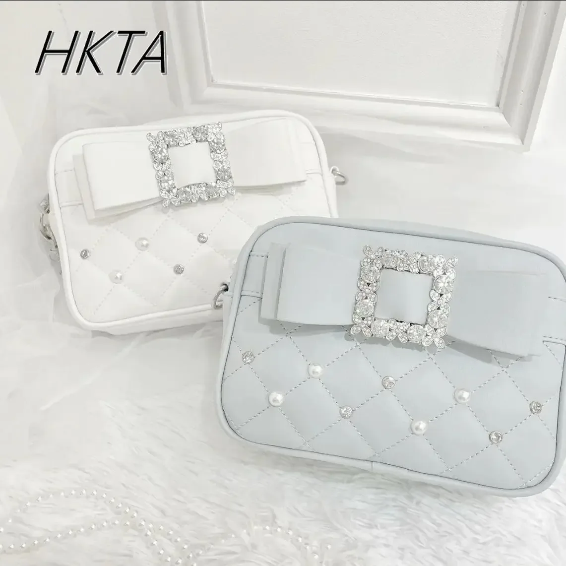 petit sac carré japonais avec nœud en diamant pour femmes, sacoche y2k avec perles et perles, mini sac à bandoulière pour filles
