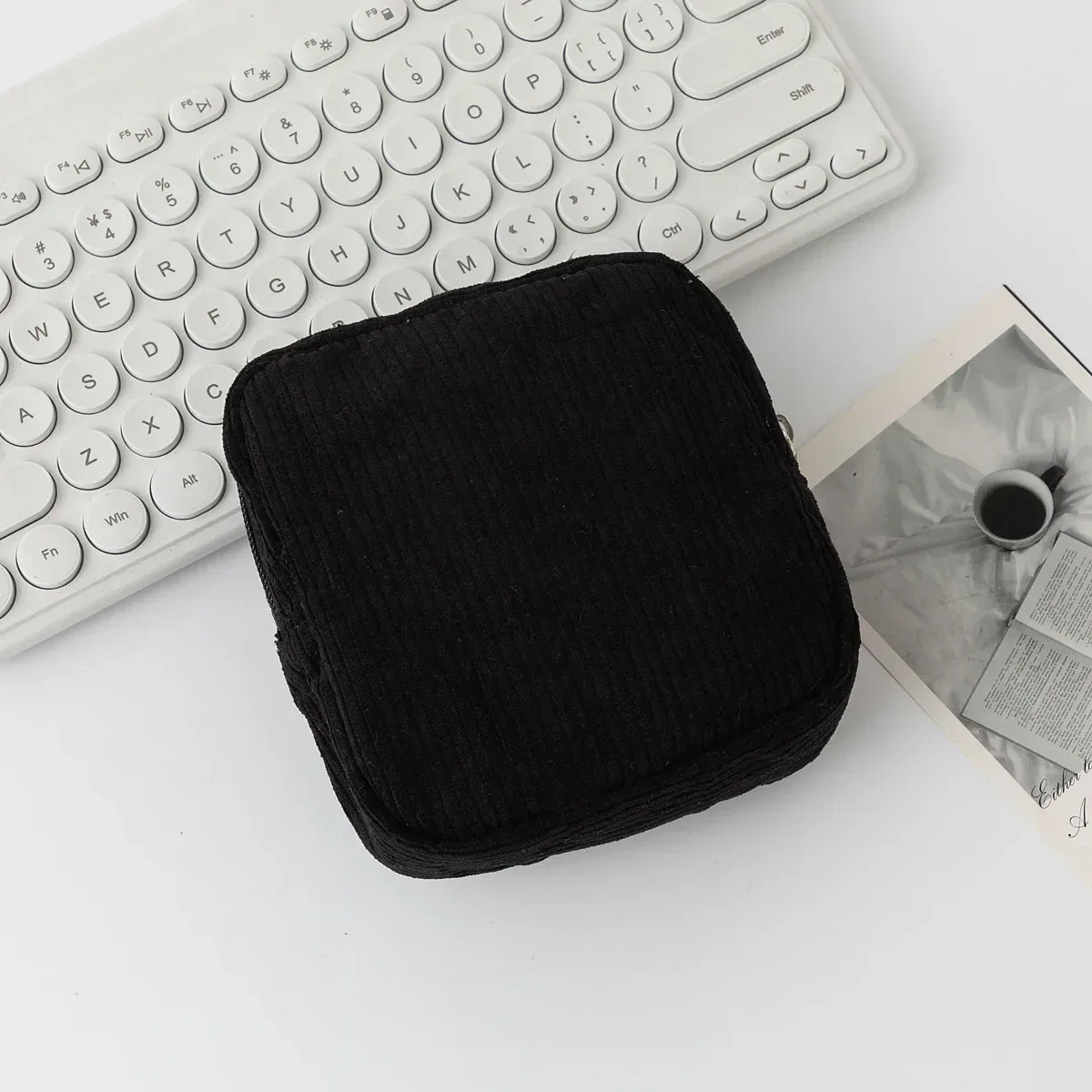 sac à cosmétiques en velours côtelé pour femmes, organisateur de maquillage coréen de couleur unie, pochette de toilette de voyage, trousse de beauté