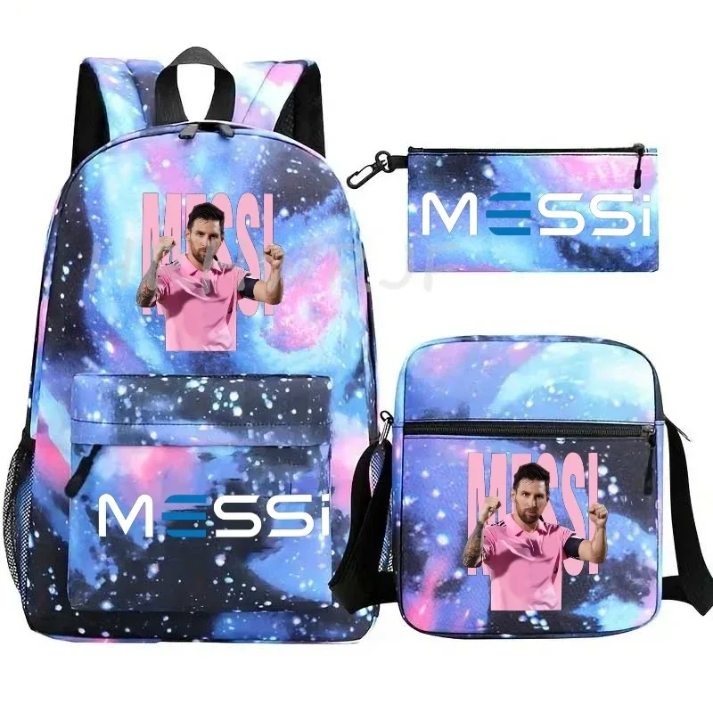 lot de 3 sacs à dos messi en nylon, simples, pour le sport, avec compartiment pour ordinateur portable, sacs à dos décontractés pour l'école, les voyages et les trajets quotidiens