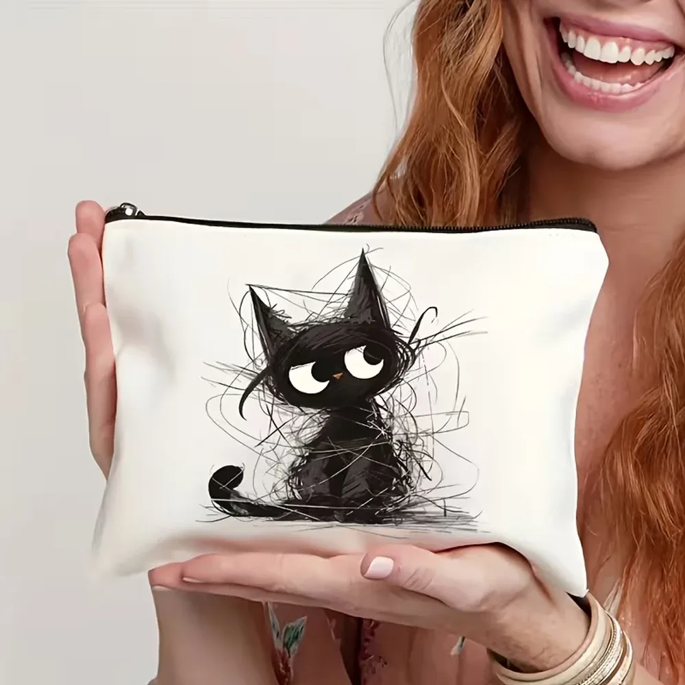 tilted cat design - durable, élégant, cadeau pratique, fermeture éclair pratique, meilleur cadeau pour vos proches, cadeau pour les sœurs, trousse de maquillage portable, trousse à crayons pour étudiants, sac cadeau, sac à fermeture éclair, sac de voyage, sac à collations, trousse de toilette, pochette de rangement pour femmes - sac multifonctionnel - cadeau idéal pour les femmes - meilleur cadeau pour votre meilleure amie