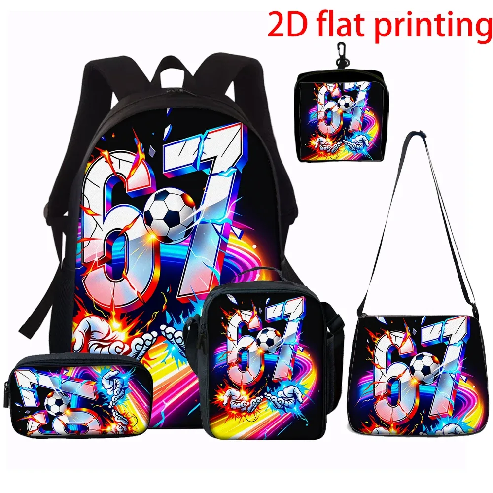 ensemble de sacs à dos colorés avec impression de chiffres 67, légers, grande capacité, pour l'école, le voyage, cadeau parfait pour enfants, 1/2/3/4/5 pièces