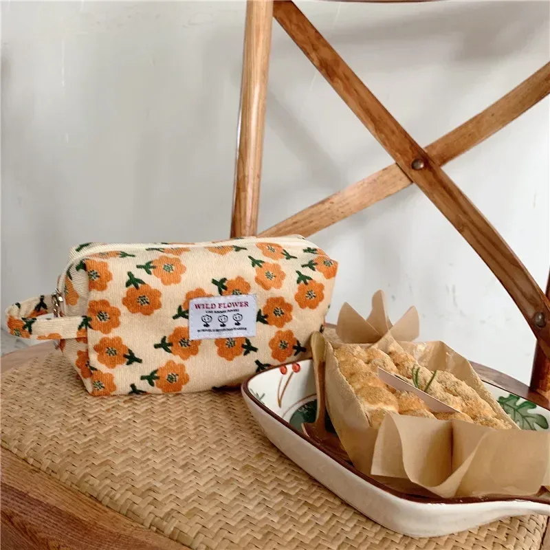 trousse de maquillage à motif floral pour femme, trousse de toilette cosmétique, trousse à fermeture éclair, trousse de voyage pour poudres lavantes, trousse de rangement de maquillage, nouveau