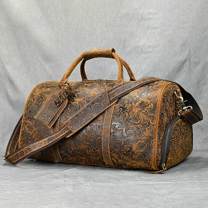 nouveau sac à main vintage en cuir crazy horse, sac de voyage et de sport 20 pouces avec compartiment à chaussures