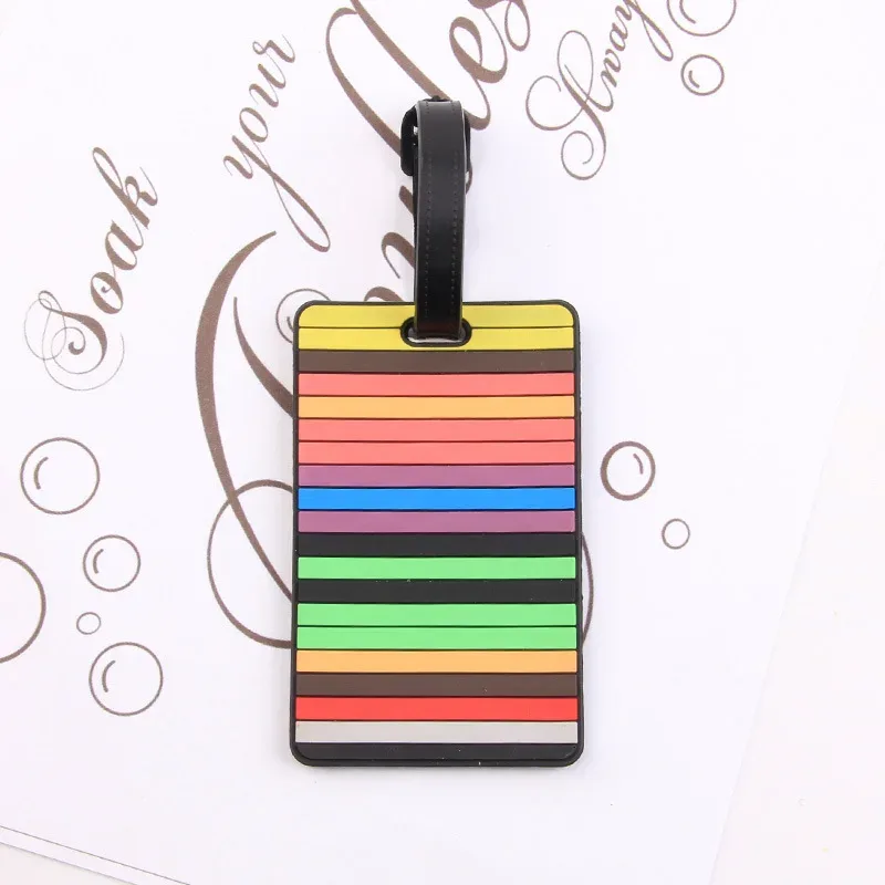 étiquette de bagage imprimée à rayures, puzzle, porte-carte en silicone souple en pvc, passe d'embarquement de dessin animé, étiquettes de bagages d'avion, étiquette de valise