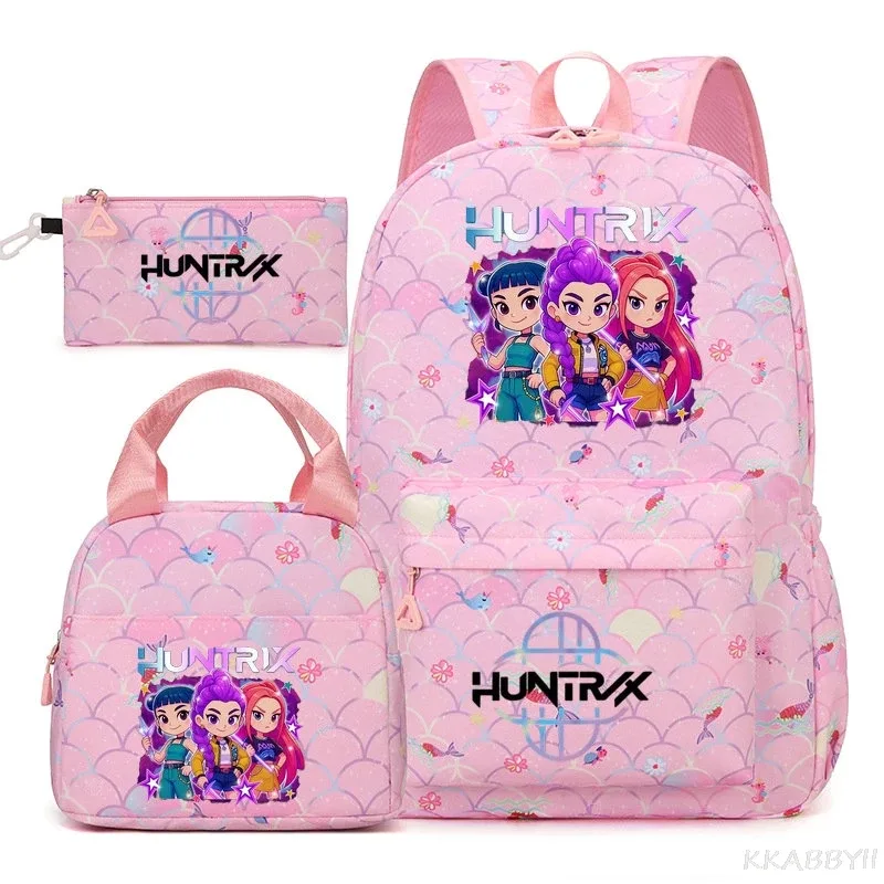 nouveau sac à dos kpop demon hunters huntr/x, 3 pièces, léger, respirant, grande capacité, pour l'école, les voyages, pour femmes, mochilas