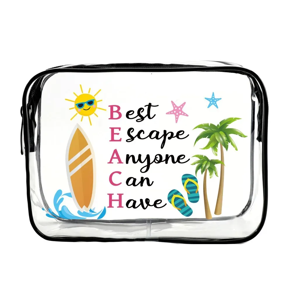 trousse de maquillage tendance de grande capacité, sac de rangement visible sur le thème de la plage, organisateur de voyage léger et portable pour femmes