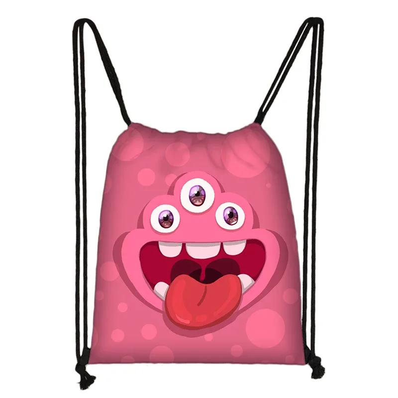 sac à dos avec imprimé visage de monstre amusant pour femmes et hommes, sac à cordon kawaii, sac à dos de sport en plein air, sacs de rangement pour adolescents, sac à livres de voyage