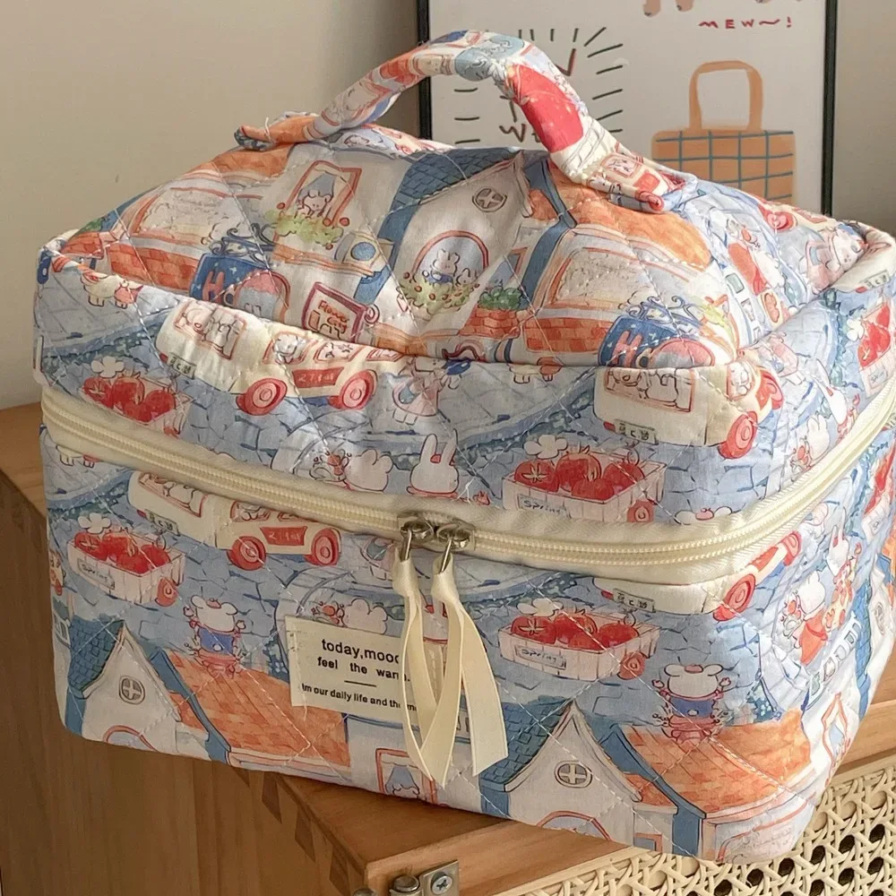 sac de maquillage à motif d'animaux de dessin animé de haute qualité, pochette à fermeture éclair de grande capacité, sac matelassé, trousse de toilette, organisateur de voyage