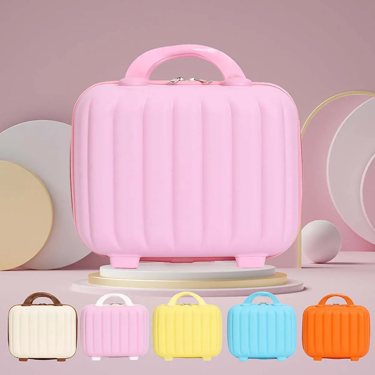valise à cosmétiques citrouille pp de 14 pouces, valise à fermeture éclair sans mot de passe, étui de voyage de rangement pour souvenirs de mariage de couleur unie