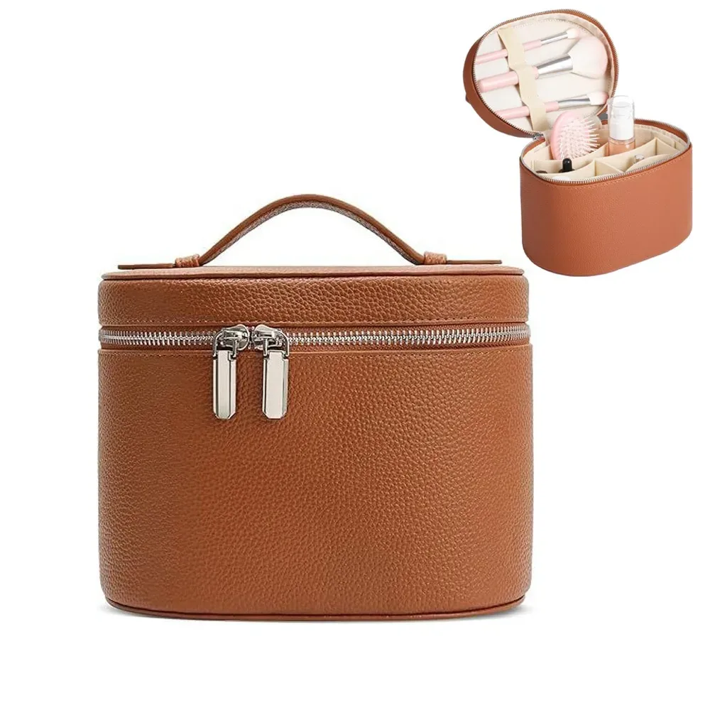 boîte à cosmétiques de grande capacité, sac de maquillage étanche en cuir pu, fermeture à glissière, boîte de rangement interne, sac organisateur de voyage