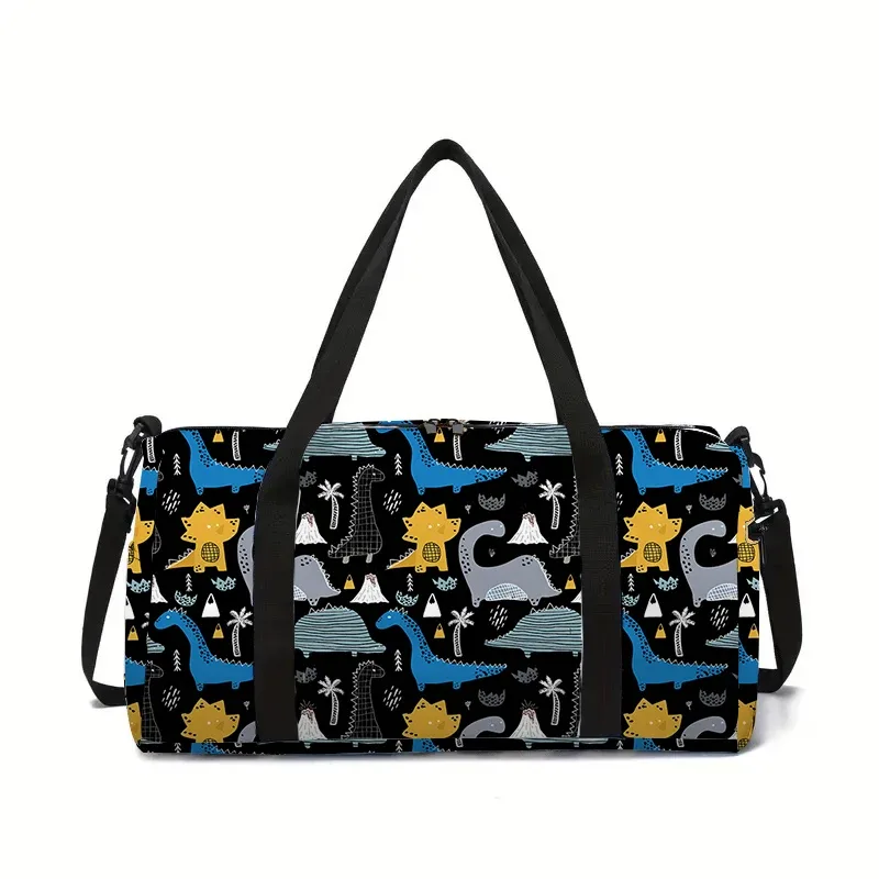sac à bagages de grande capacité avec motif de dinosaure de dessin animé pour garçons/filles, meilleurs cadeaux, sac de fitness extérieur 2d pour enfants