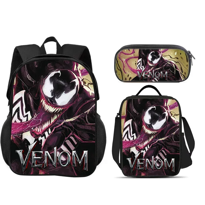 ensemble scolaire venom 3 pièces : sac à dos + trousse à crayons + sac à lunch, sac à dos scolaire tendance, cadeau pour enfants, pratique et multifonctionnel