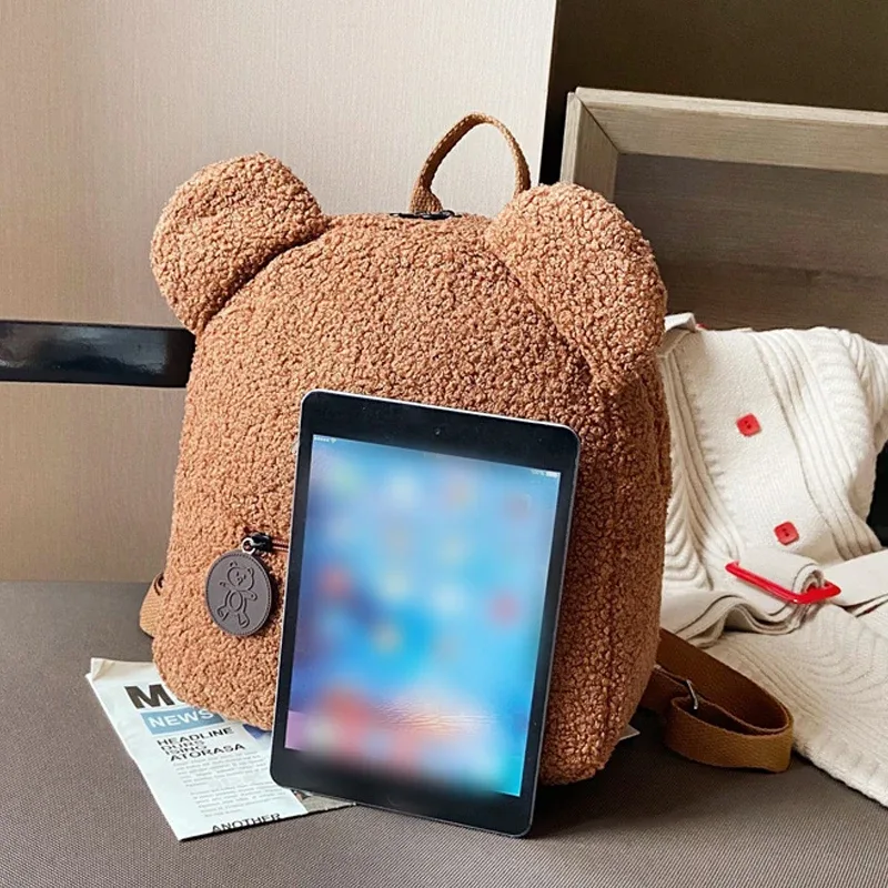 sac à dos décontracté en peluche brodé personnalisé en forme d'ours en peluche, idéal pour l'école, les sorties quotidiennes et les cadeaux
