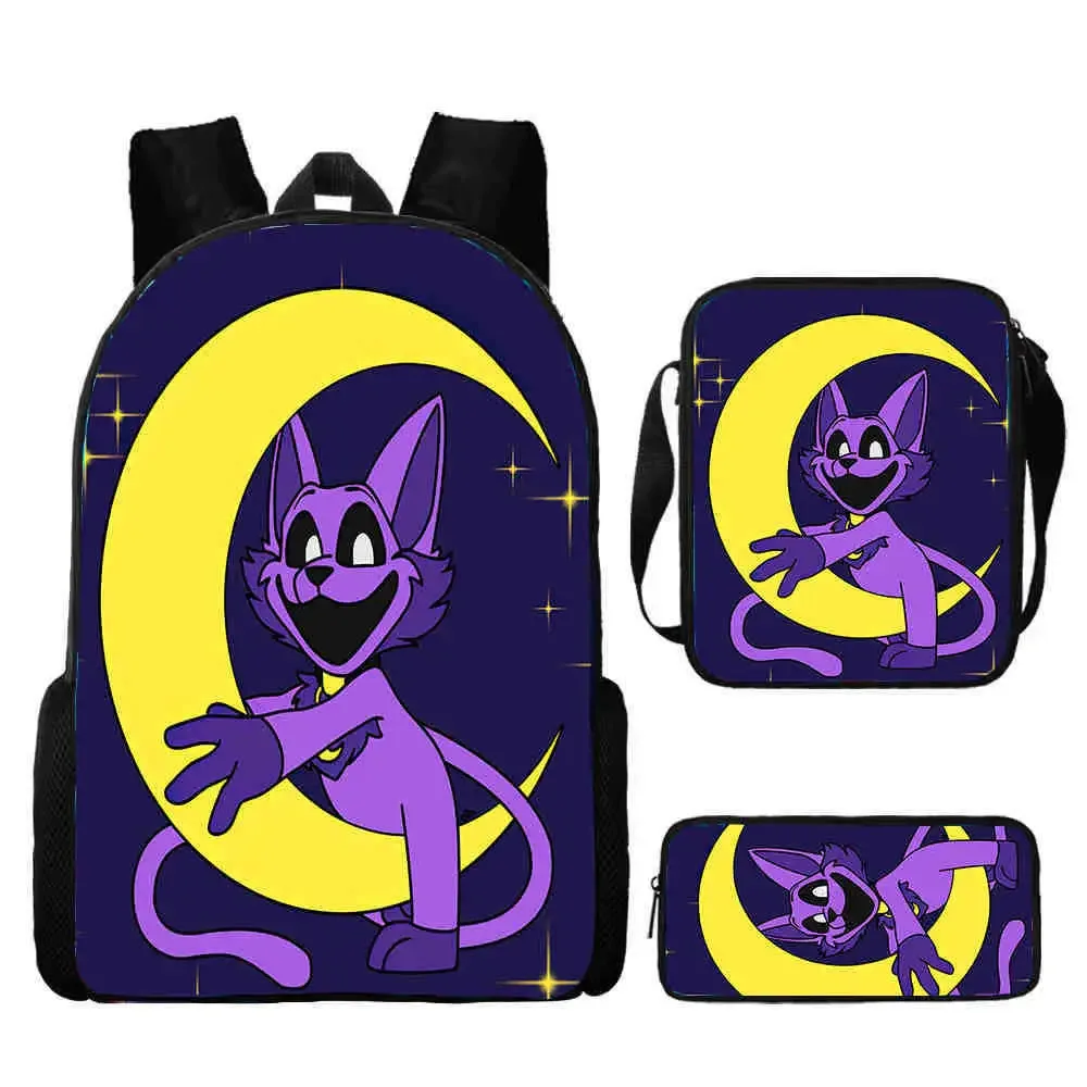 ensemble de sac à dos d'école smiling 3d critters avec sac à crayons, sacs initiés, grande capacité, dessin animé, jeu d'amine, sac à dos pour enfant, 3 pièces
