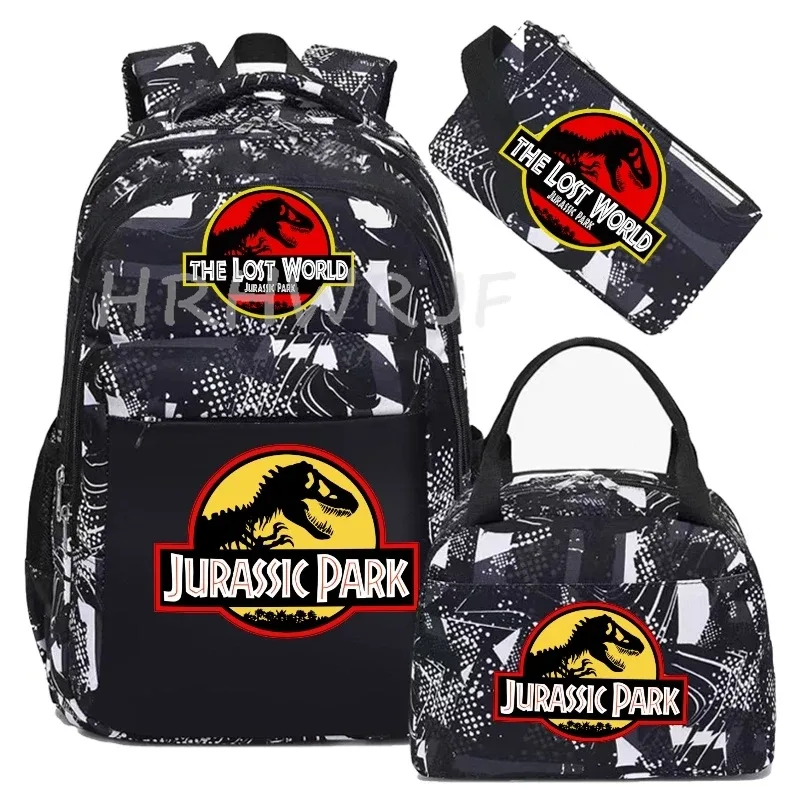 sac à dos jurassic world park, sac à dos de voyage camouflage dinosaure avec sacs à lunch, sacs d'école pour ordinateur portable pour femmes et hommes, 3 pièces