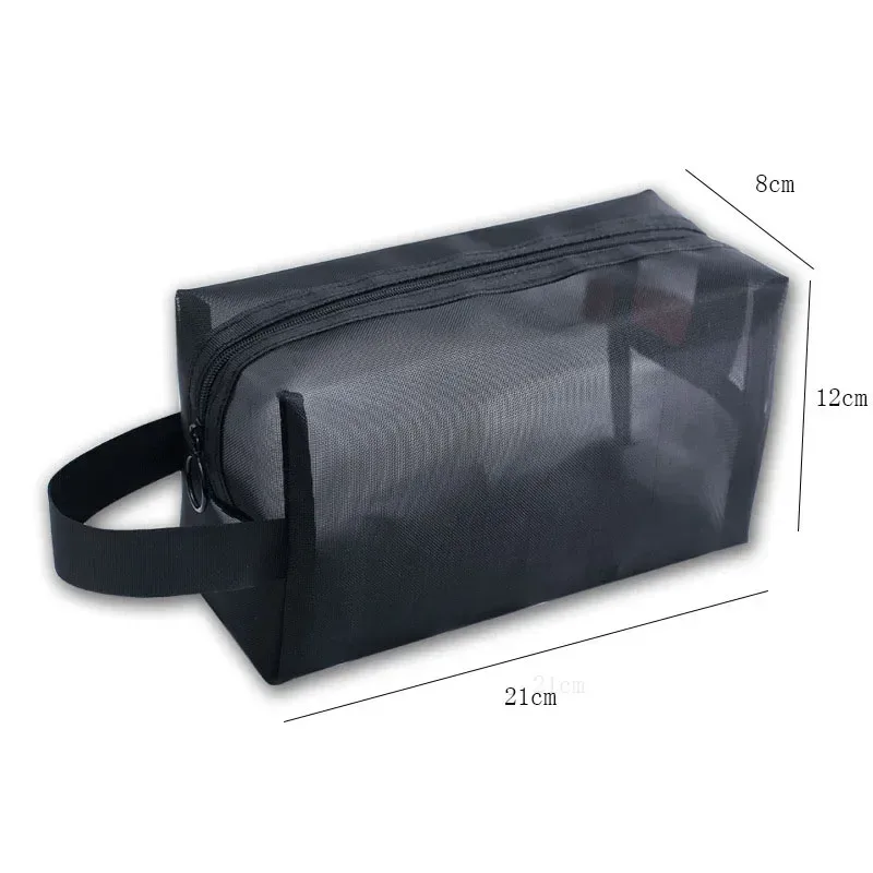 trousse de maquillage noire transparente pour femme, trousse de toilette et cosmétique, ensemble de poudres en maille, petite et grande, voyage