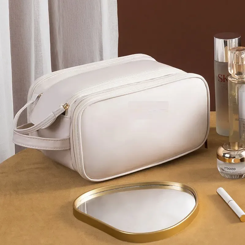 sac de maquillage multifonctionnel pour femmes en cuir pu, grande capacité, portable, double fermeture éclair, sac de rangement pour pinceaux de maquillage et articles de toilette