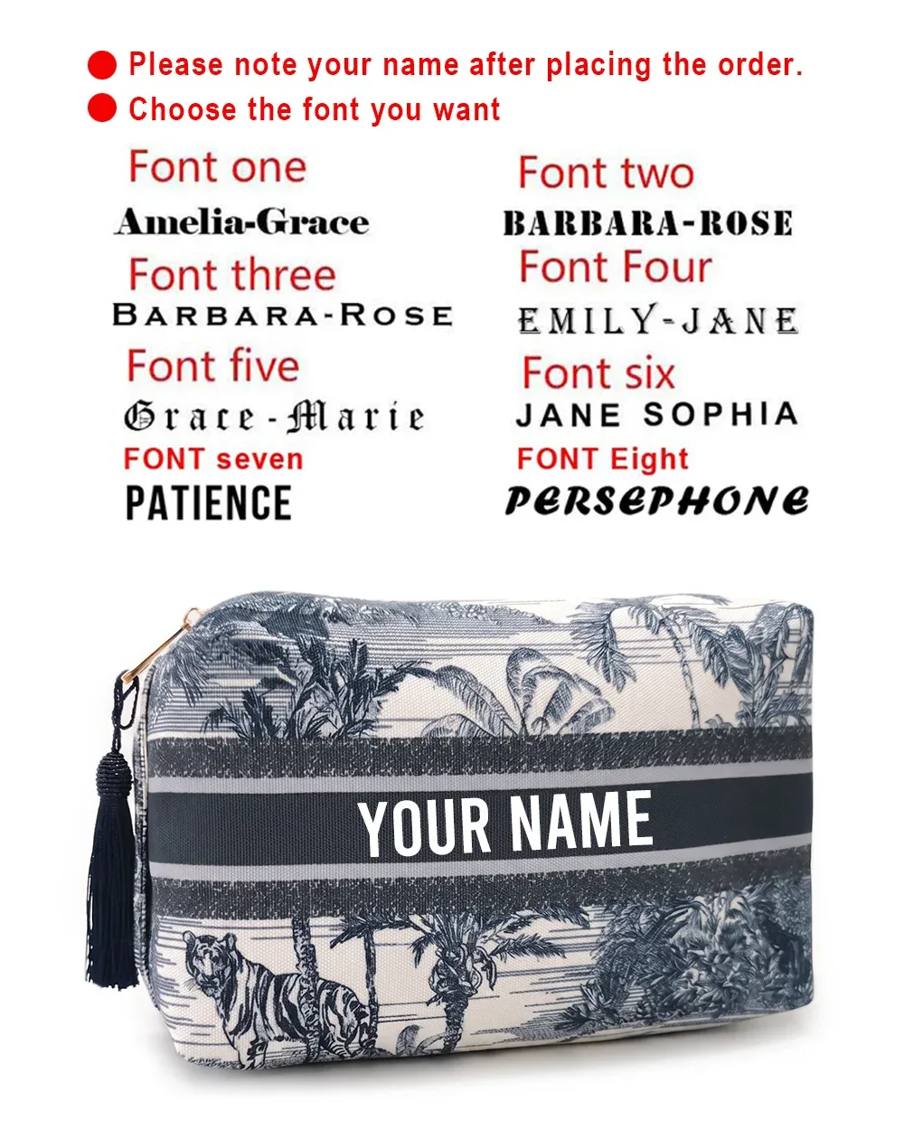 sac de maquillage personnalisé avec nom imprimé, grande capacité, trousse de toilette pour femmes, sac de rangement, cadeau pour demoiselle d'honneur