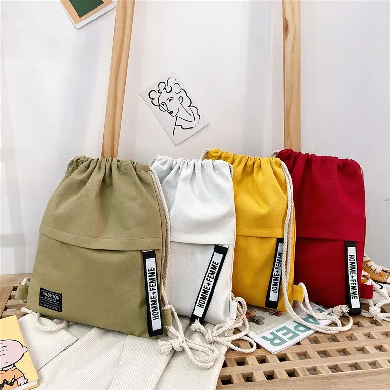 nouveau sac à cordon en toile de couleur unie, sac à dos portable simple, sac en tissu décontracté pour hommes, femmes, étudiants, usage quotidien