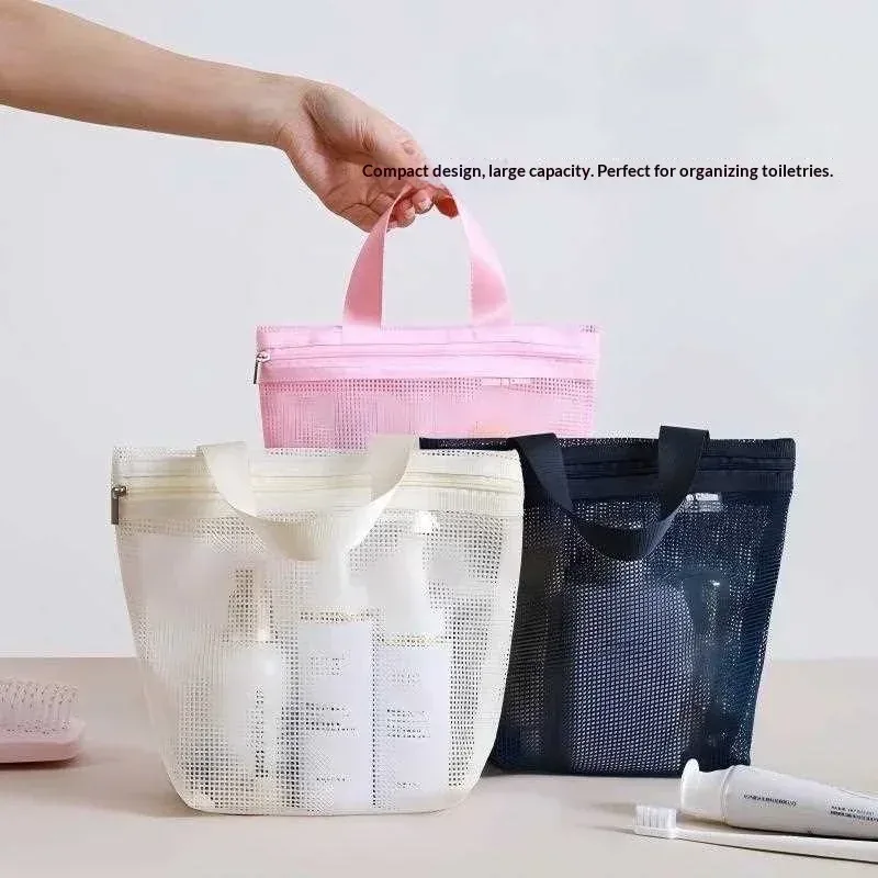 trousse de toilette transparente en maille, organiseur de voyage portable grande capacité, pochette de rangement respirante pour produits de soin