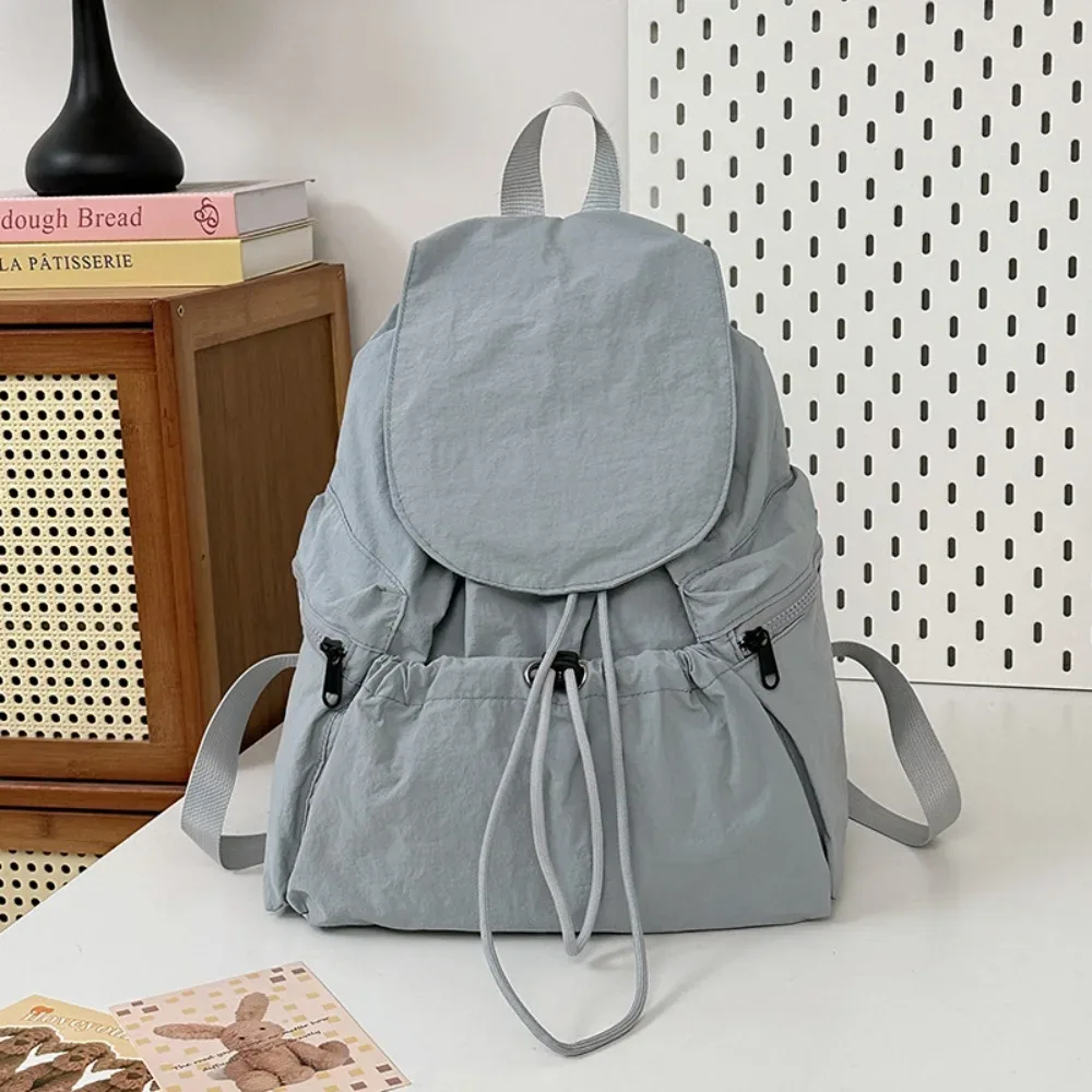 sac à dos de voyage léger et décontracté, style coréen, en nylon, avec cordon de serrage, grande capacité, imperméable, cartable pour étudiants et adolescents