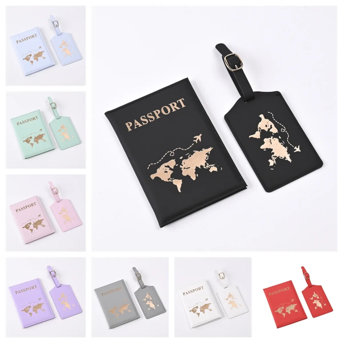 couvertures de passeport de modèle de carte d'unité centrale, ensemble d'étiquette de bagage, protecteur de passeport, étiquettes de bagage, portefeuille de passeport, clip de billet de vol, nouveau, 2024