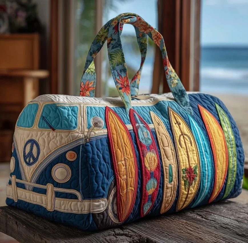 sac de voyage matelassé à bretelles réglables, en forme de voiture de camping, grande capacité, imprimé, pour la gym, le camping, la plage et les activités de plein air