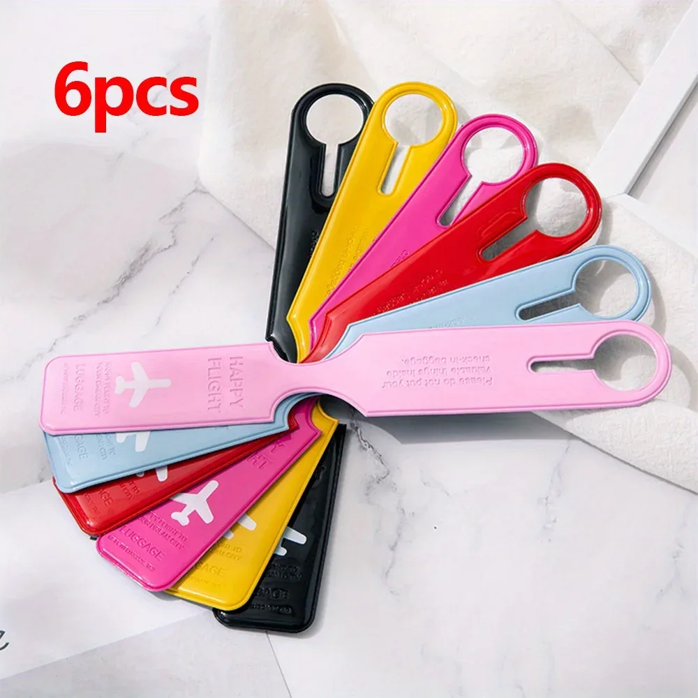 étiquettes de bagage d'identification anti-perte de couleurs mélangées, accessoires de voyage, étiquette de bagage d'avion durable, étiquette de bagage de voyage 6 pièces