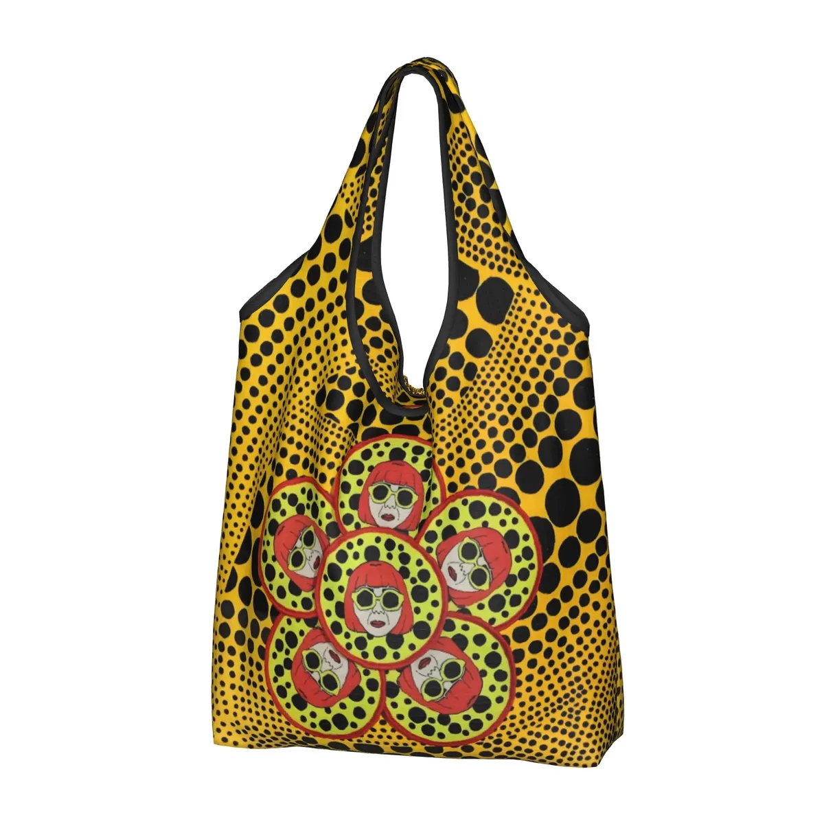 sac de courses abstrait yayoi kusama, sac fourre-tout mignon à bandoulière, grande capacité, sac à main portable à pois