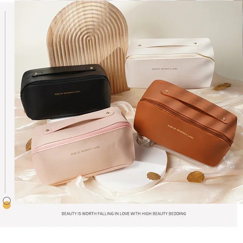 sac à cosmétiques grande capacité, trousse de toilette de maquillage pour femmes, trousse de maquillage, pochette de rangement, boîte de luxe pour dames, sac de rangement, fermeture éclair de voyage 