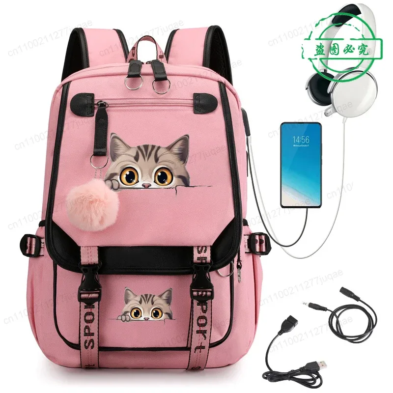 sac à dos kawaii chat de dessin animé tendance anime pour adolescentes et adolescents, sac d'école, sac de voyage pour ordinateur portable