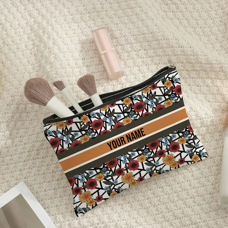 sac de maquillage avec nom personnalisé, cadeau de demoiselle d'honneur, organisateur de cosmétiques de voyage, sac latéral en toile pour dames, trousse à crayons, porte-monnaie de rangement 25