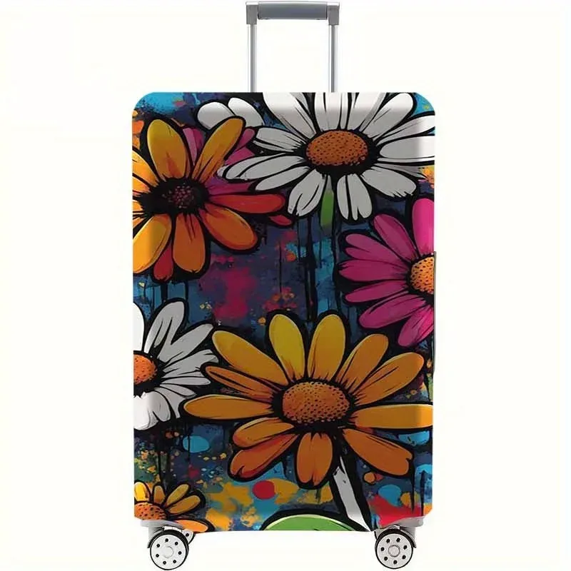 housse de bagage à motif marguerite – un accessoire de voyage anti-poussière et extensible, adapté aux valises de 18 à 32 pouces.