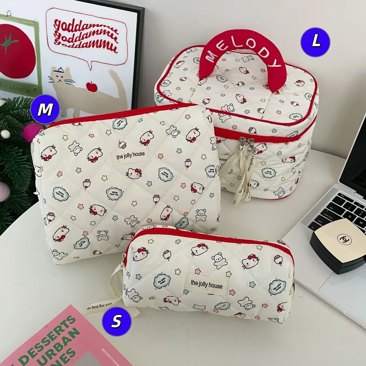 sac de rangement pour cosmétiques en coton matelassé, trousse de toilette de voyage portable, trousse de maquillage à pois vert menthe, grande capacité, style ins
