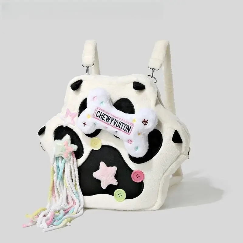 sac à dos en peluche patte de chat mignon avec bretelles réglables, sac kawaii en fourrure douce, sac à dos de dessin animé pour femmes et filles, cadeaux de noël