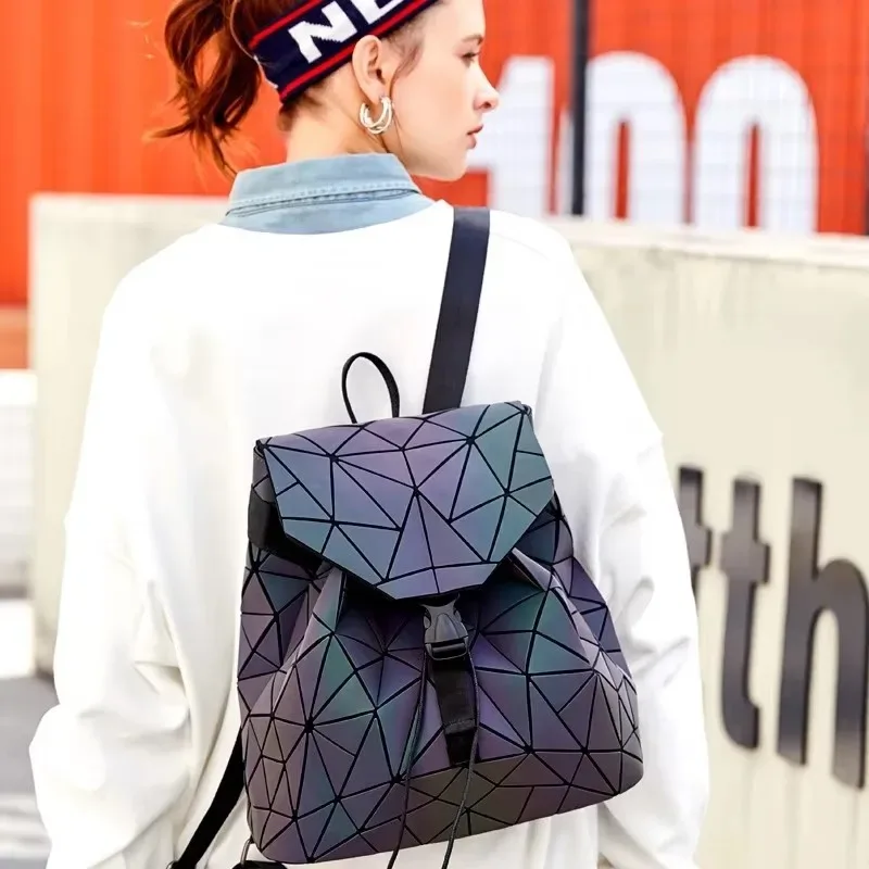 sac à dos pour hommes et femmes, épissure géométrique, sac à dos de voyage à la mode pour étudiantes, grande capacité, sac d'école à réflexion holographique